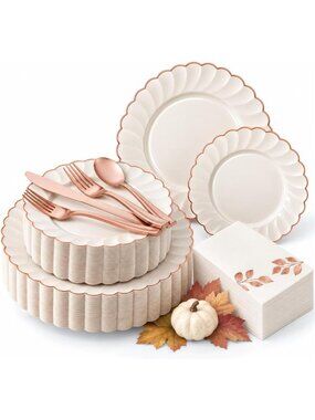 Rose Gold Scalloped Disposable Dinnerware Set